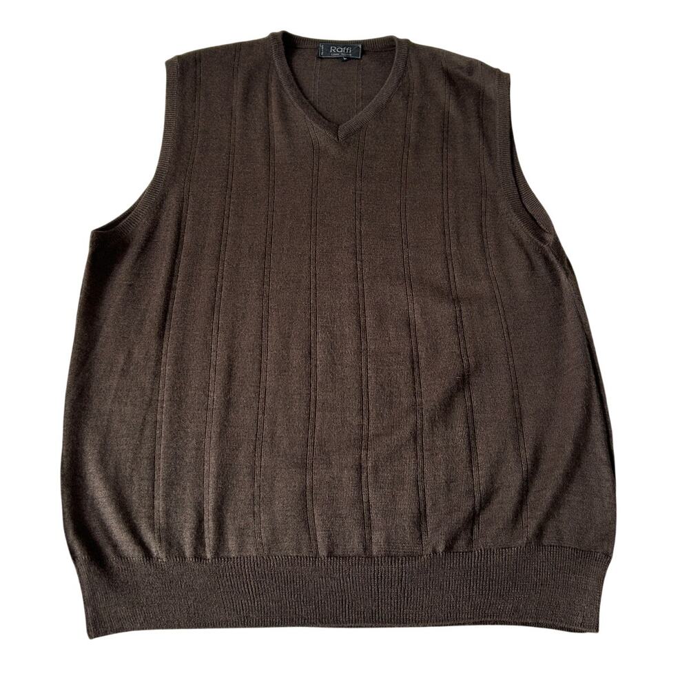 Raffi Linea Uomo Men's Sweater Vest Wool Blend Sz L Brown Made In Italy Preppy